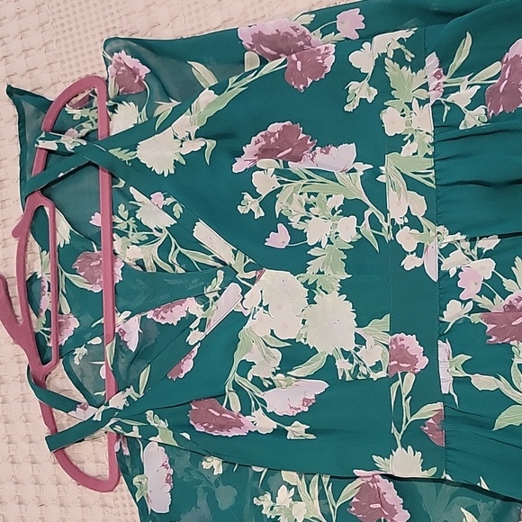 NY&Co emerald green and purple full length dress, lined to the knee, sz Small - Picture 2 of 4